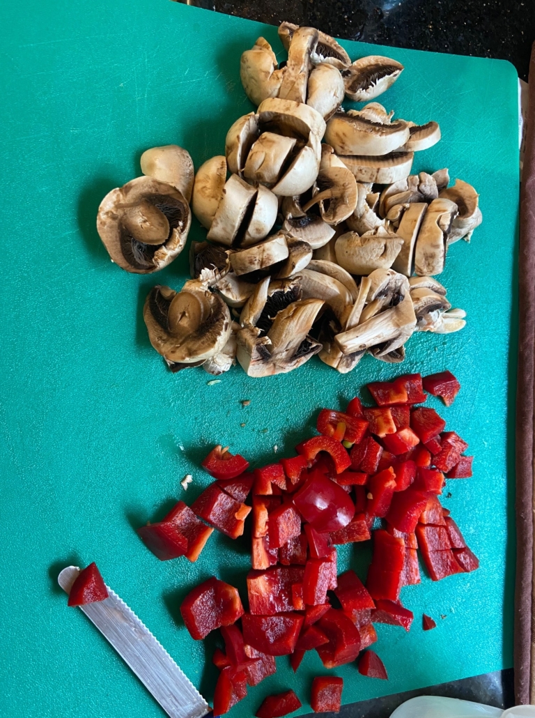 sliced mushrooms and peppers