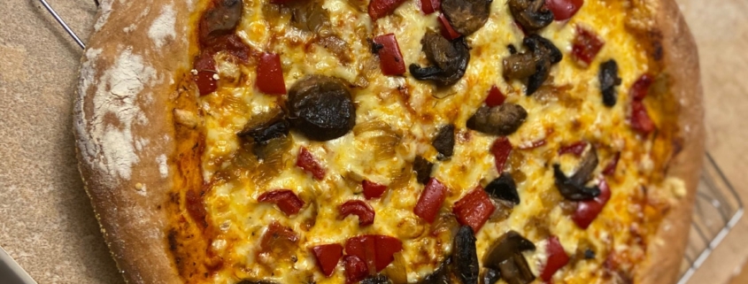 Tuesday Night Mushroom, Onion, Pepper Pizza