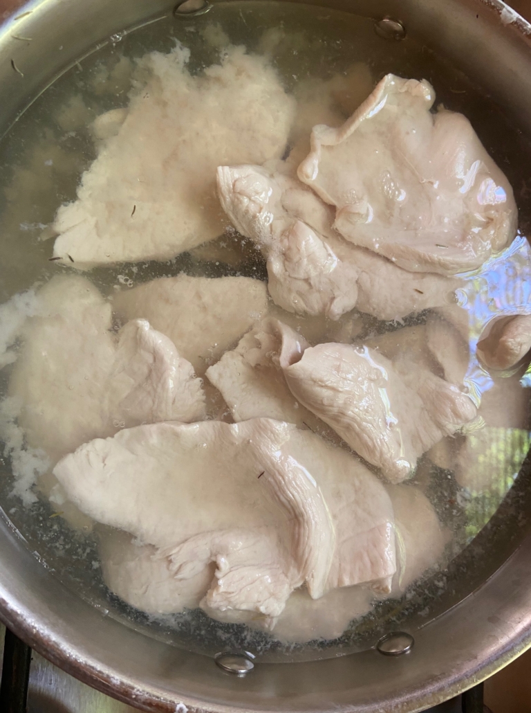 chicken done in poaching liquid