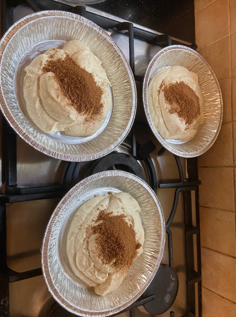 cake batter with filling on it