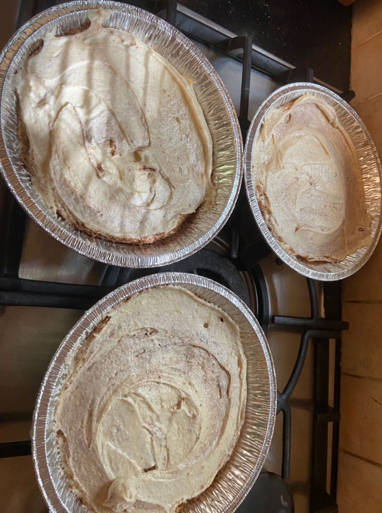 topping the filling with last bit of batter