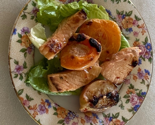 Fabulous Five Minute Tray Broil Salmon with Peaches and Apricots