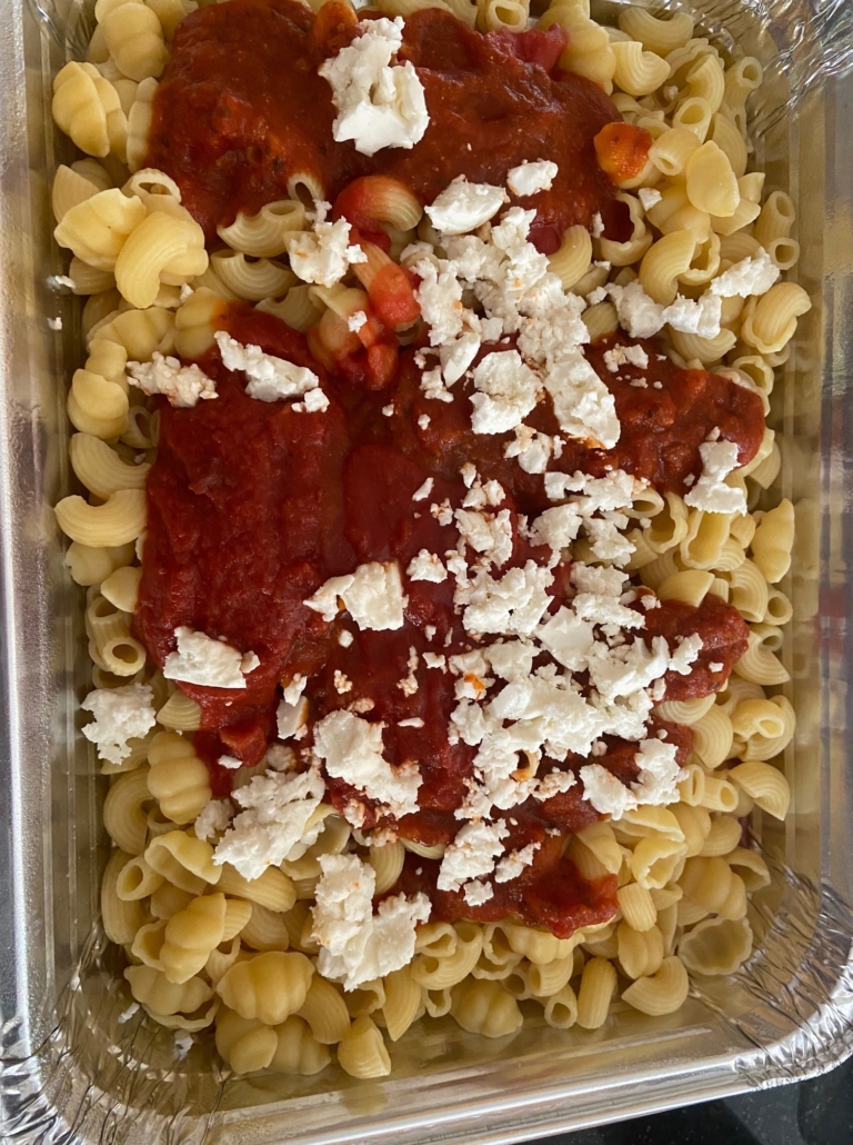 sauce and crumbled farmer's cheese