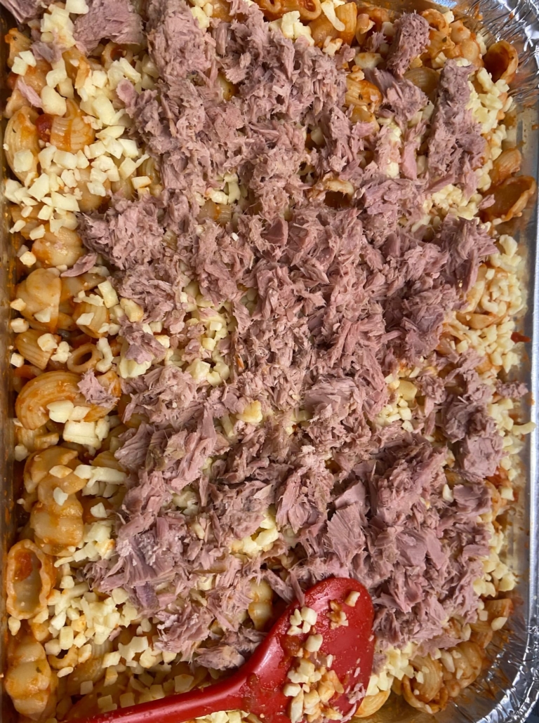 tuna, cheese and onion added