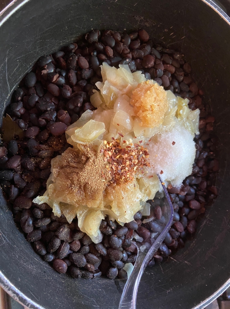 black beans with sauteed onions and spices