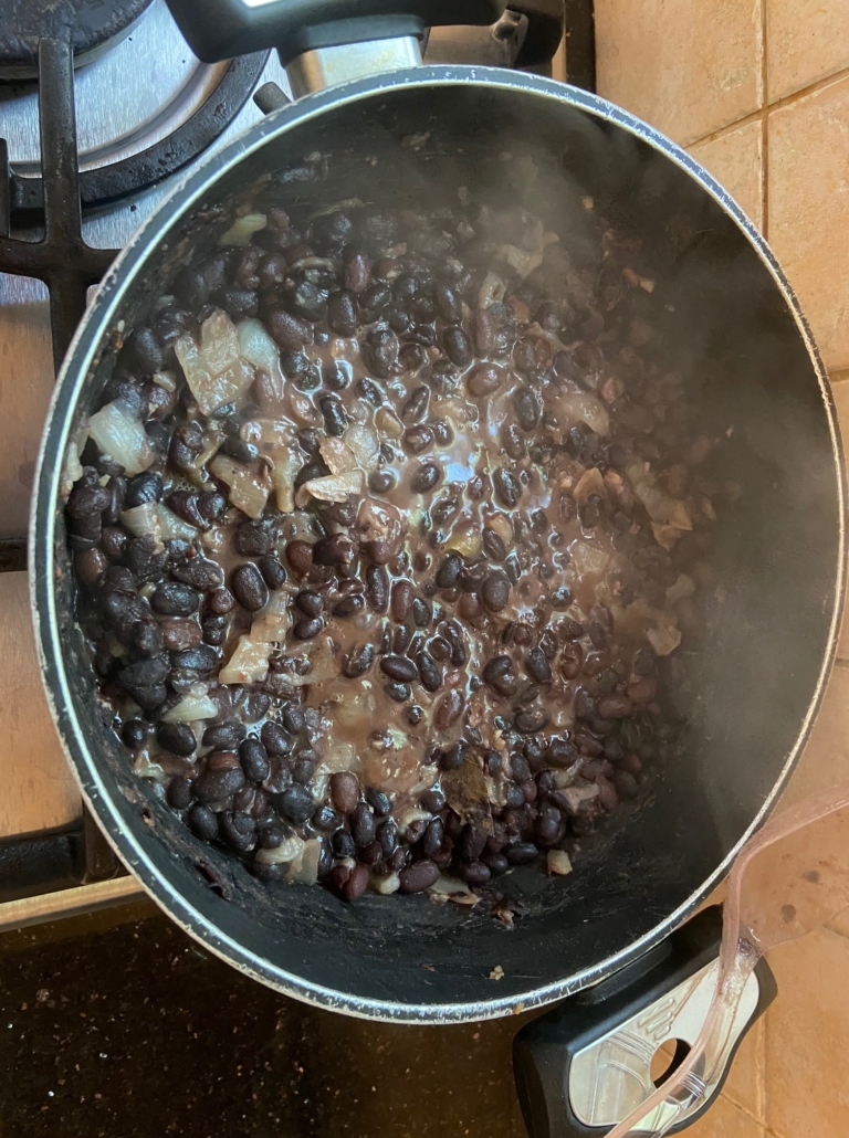 cooking the beans and spices