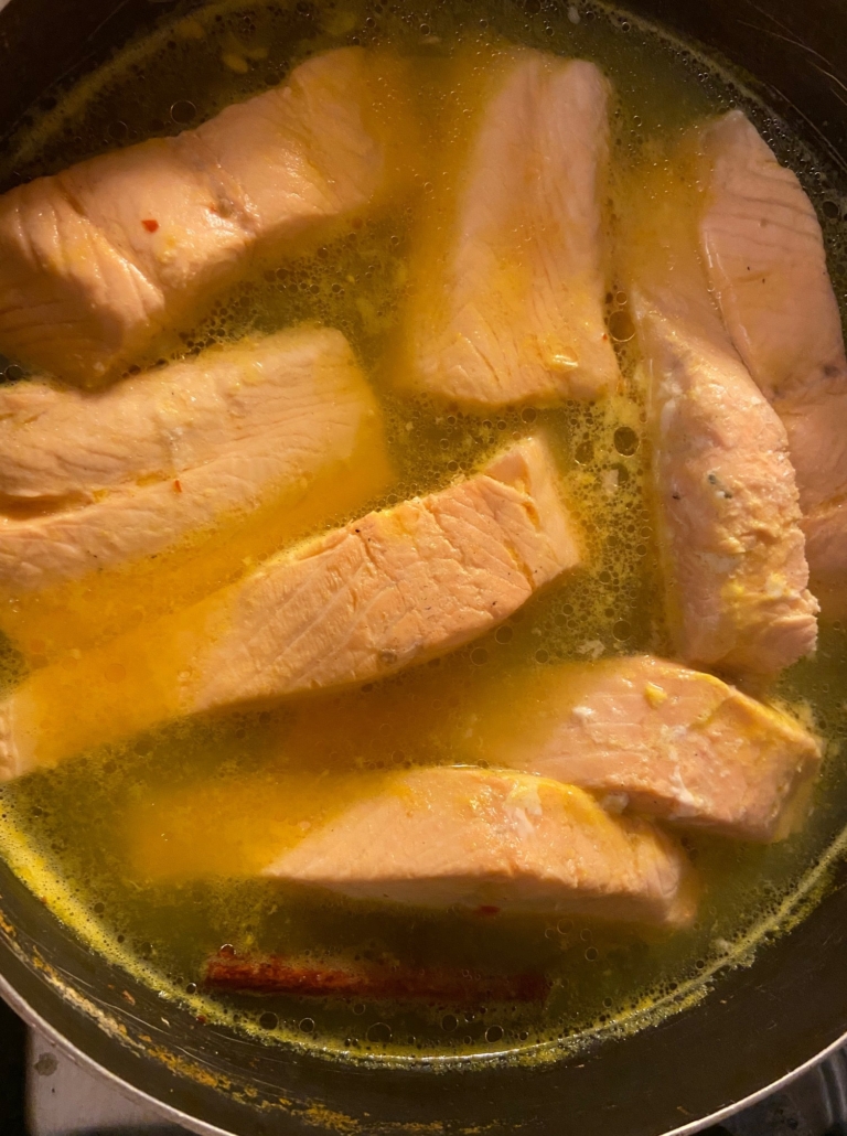 Poached orange wine salmon