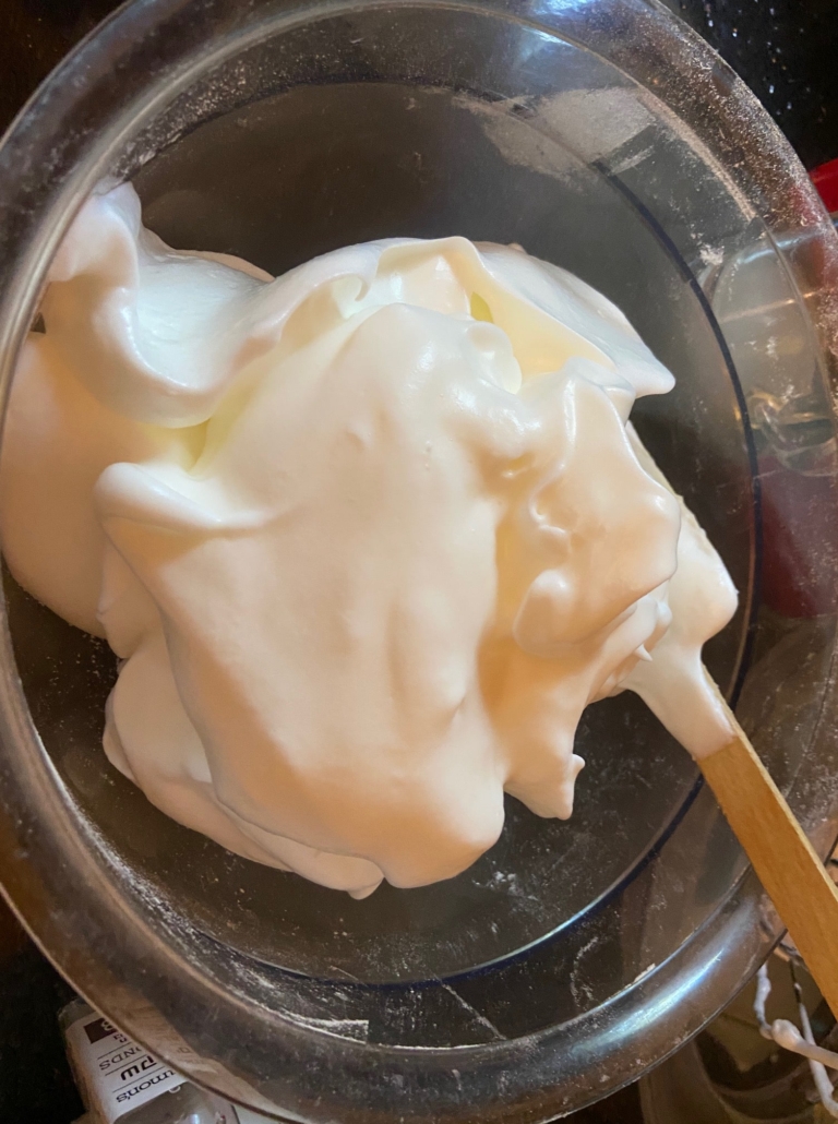 Whipped whites in separate bowl