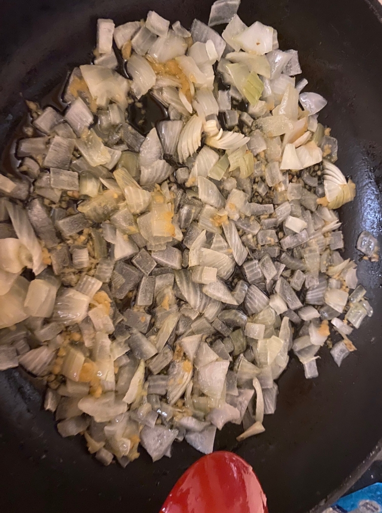 sauteeing the onion and garlic