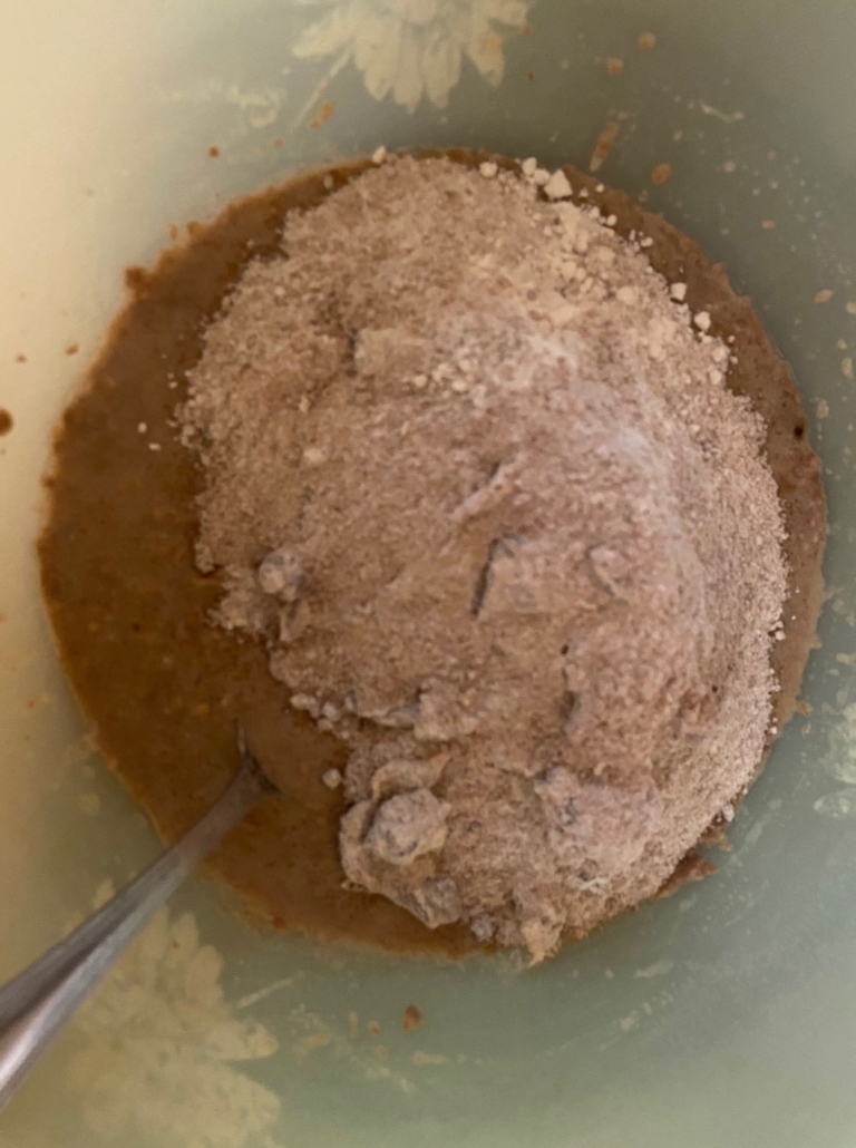 mixing flour  mixture with bran mixture