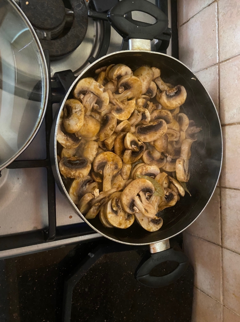 adding the mushrooms