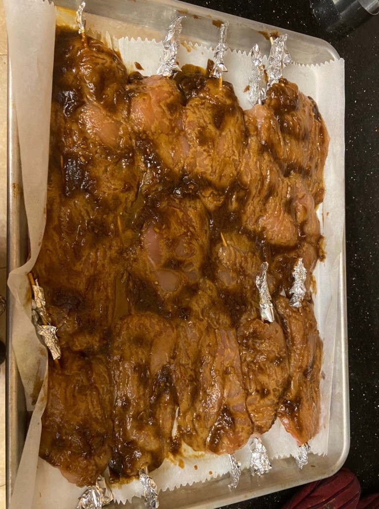 tin foil on skewer ends