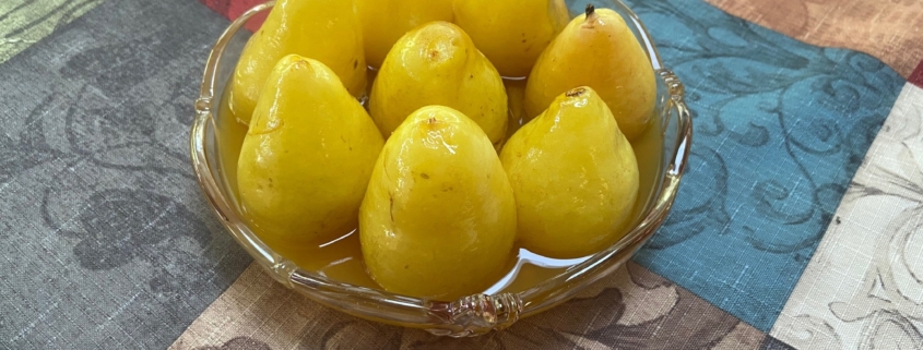 Poached Pears in Wine and Honey Sauce