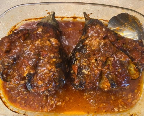 Stuffed eggplant with ground beef
