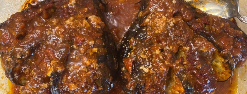 Stuffed eggplant with ground beef
