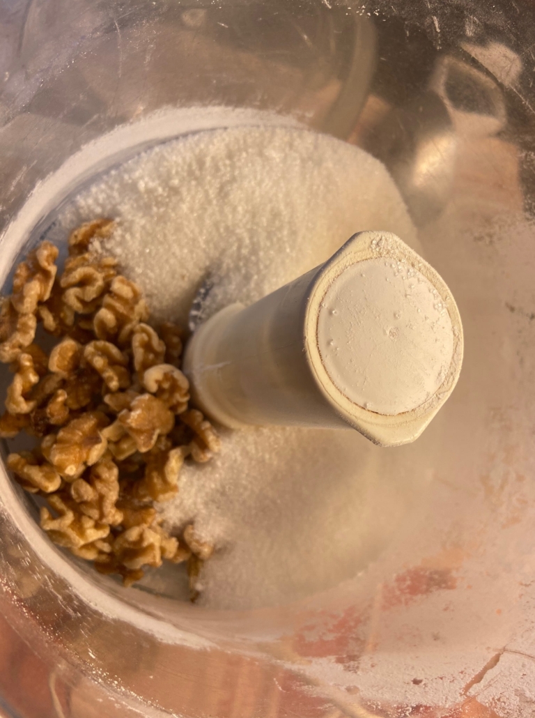 nuts and sugar in food processor