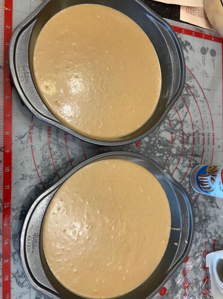 pour into prepared pans