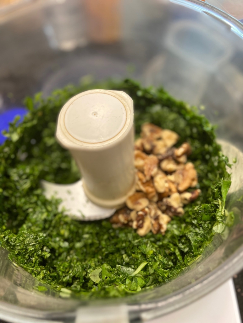 chopping the walnuts