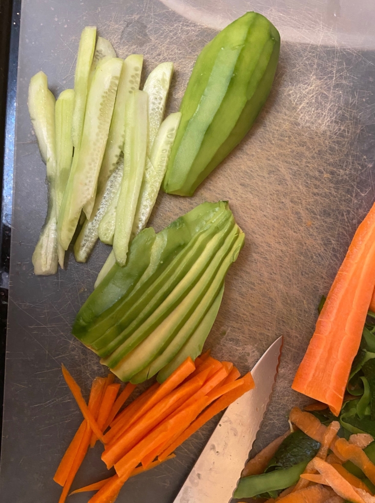 thinly sliced veggies