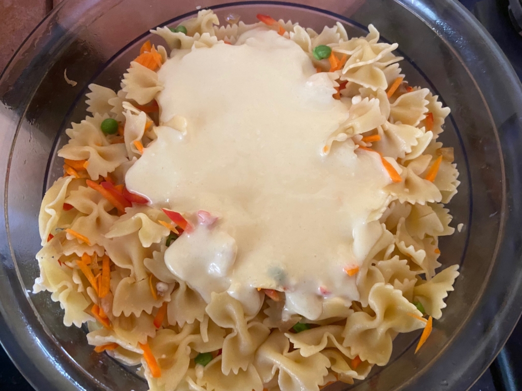 Creamy sauce on pasta mixture