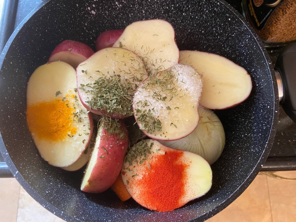 putting veggies to cook