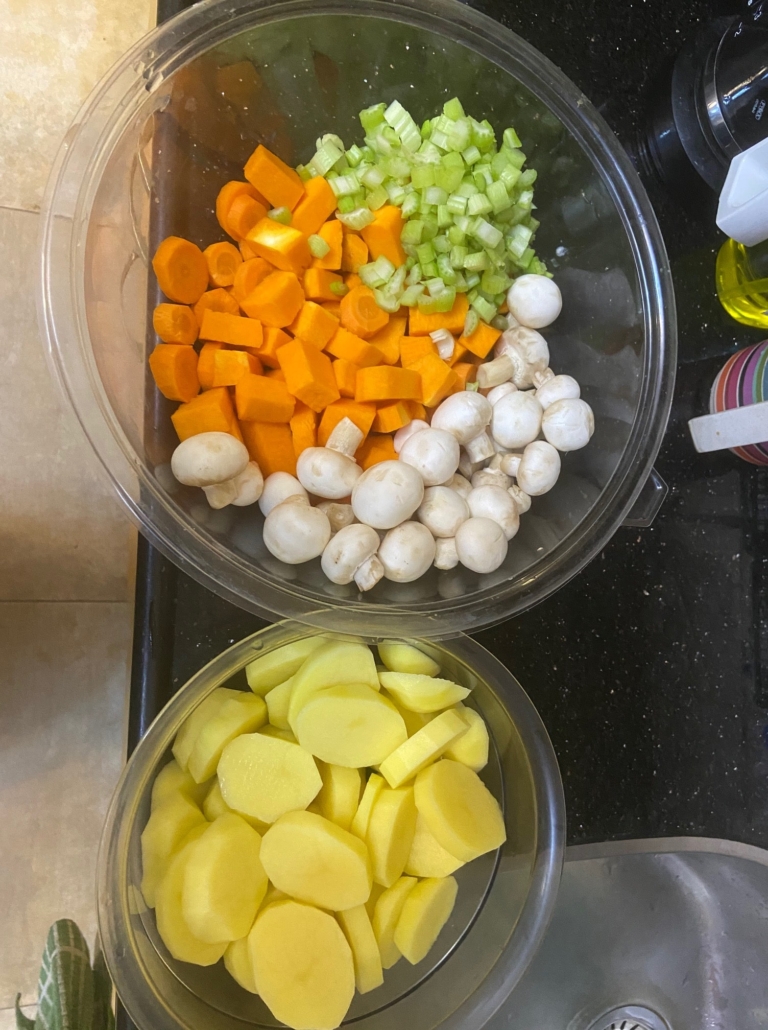 The prepped veggies