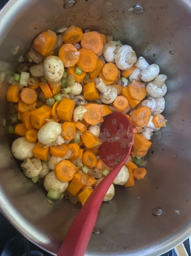 sauteeing the veggies
