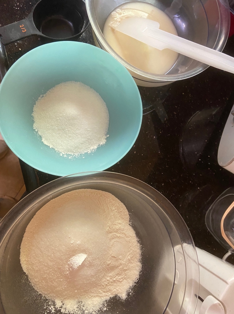 stirring the topping together 