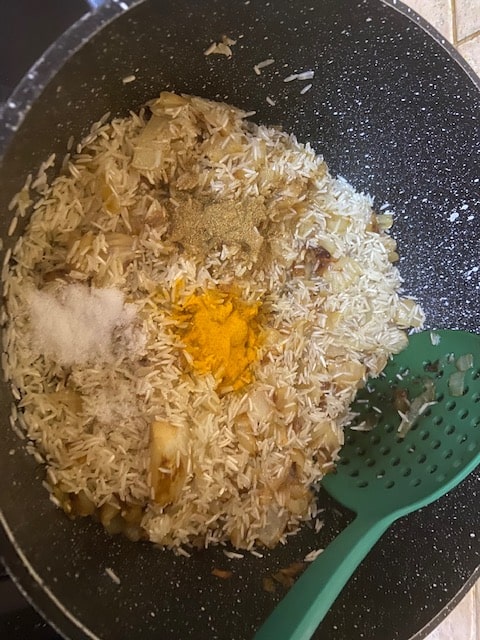 add spices, rice and lentils