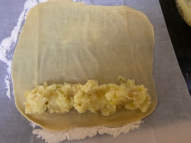 Place filling on dough