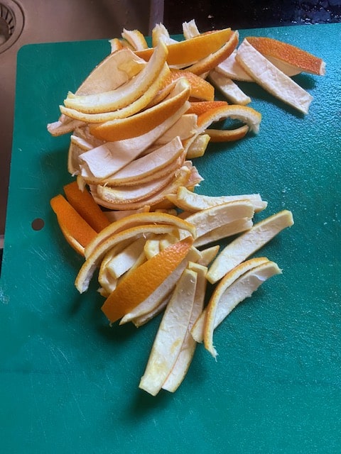 Stack peels and slice 1/4 inch