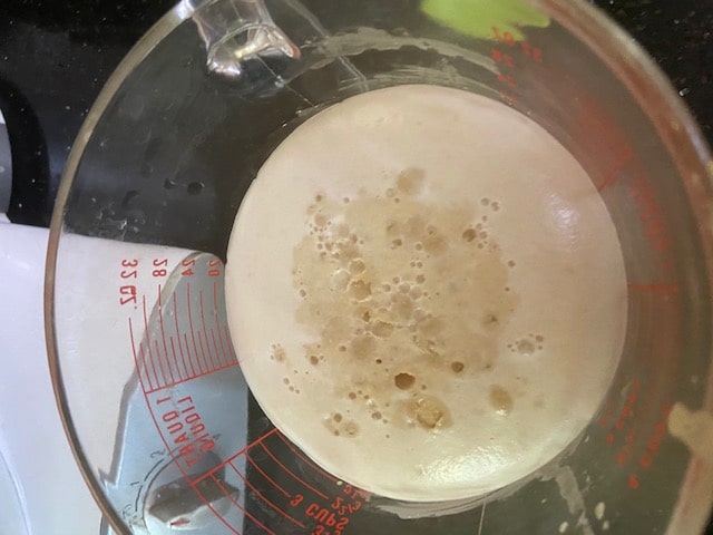 yeast, sugar and water starting to activate or proof