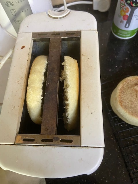 toasting the muffins