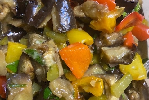 red pepper and eggplant salad