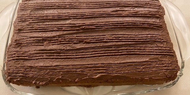 Chocolate cream topped chocolate chiffon cake
