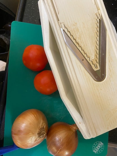 tomato and onion and mandoline