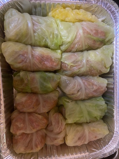 tightly packed cabbage rolls