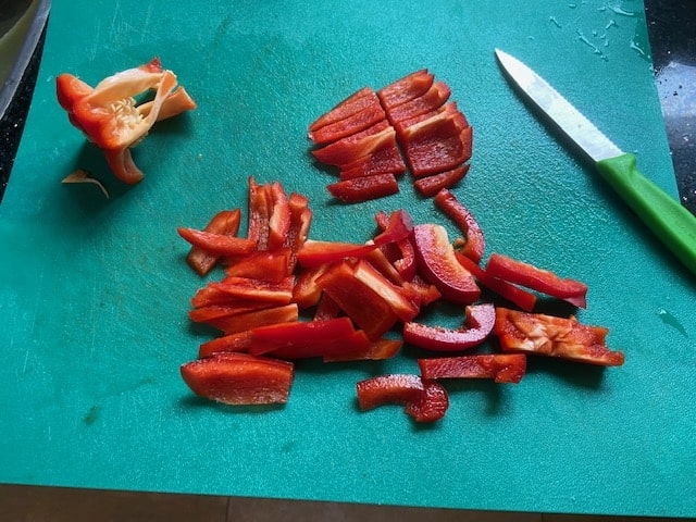 red bell pepper cut into matchsticks