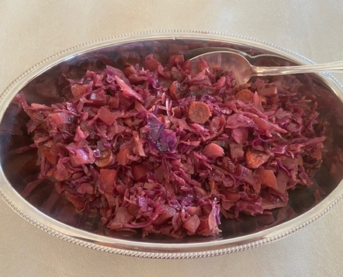 Braised Skillet Red Cabbage with Sausage and Apples