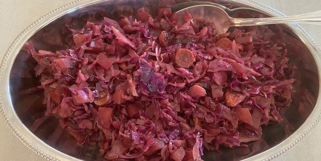 Braised Skillet Red Cabbage with Sausage and Apples