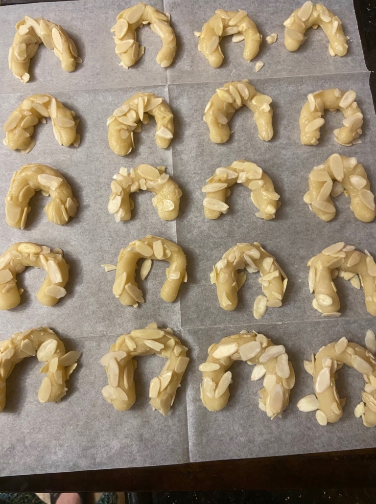 crescents rolled in sliced blanched almonds
