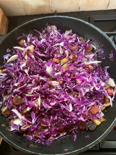 Adding the purple cabbage