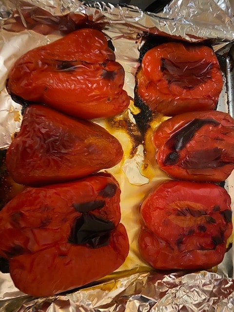 pepper tops charred and blistered