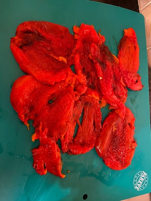 peeled pepper ready to be sliced