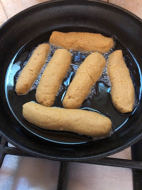 frying the kebabs