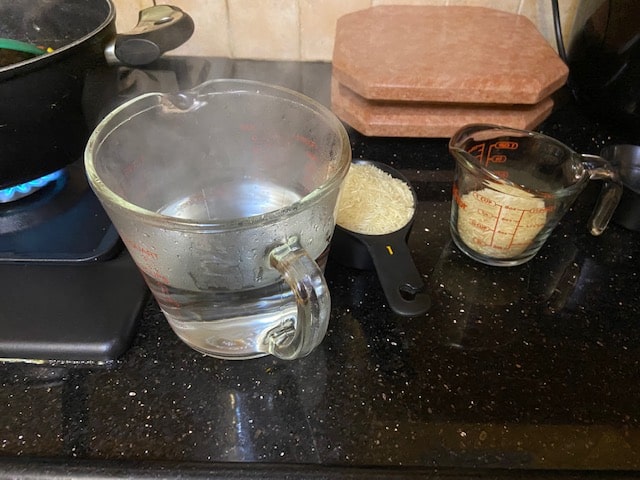 boiling water and rice at the ready!