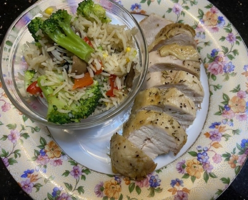 Succulent Roasted Chicken Breasts with Confetti Rice