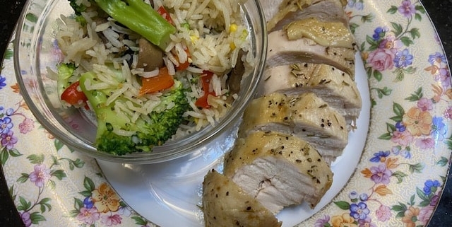 Succulent Roasted Chicken Breasts with Confetti Rice