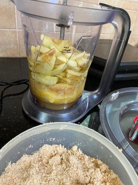 blend the apples with the liquid ingredients