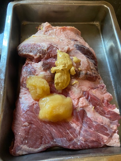 honey and mustard on brisket